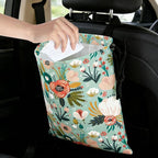 Bohemian Flowers Car Trash Bag - Waterproof Car Trash Bag Hanging Leakproof Car Garbage Bag - Washable Reusable Trash Bag For Car Interior Hanging Organizer Storage Vehicle Travelling Camping