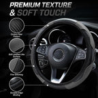 Car Steering Wheel Cover 15 inch, Microfiber PU Leather Elastic Steering Wheel Protector, Anti-Slip Breathable Car Interior Accessories for Most Cars (Grey)
