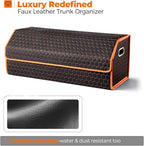 Car Trunk Organizer for SUV and Sedan, Orange-Honeycomb, 29.5 in | Honeycomb Textured Exterior, Extra‑Large, Premium Leather, Magnetic Lid, Collapsible & Adjustable, Water‑Resist & Dust‑Proof