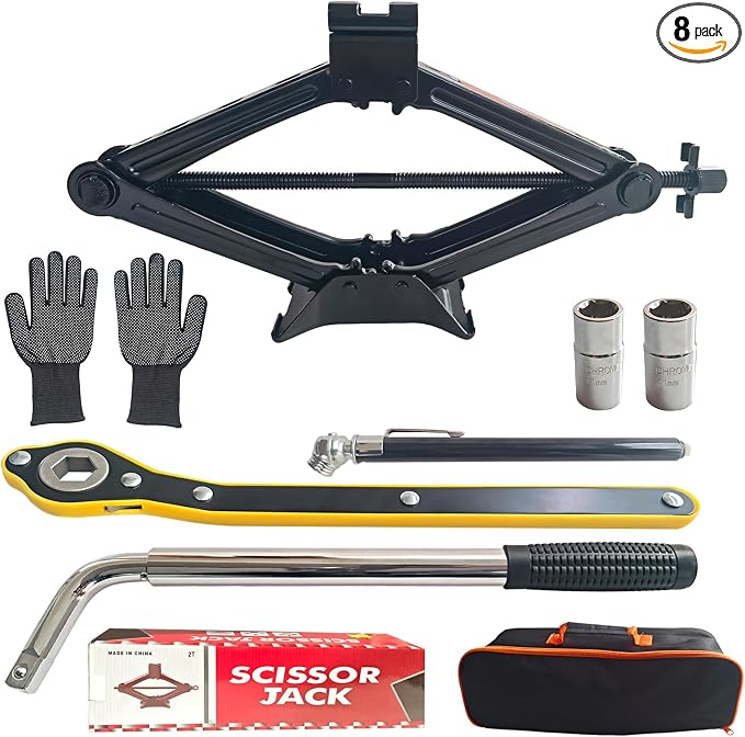 Scissor Car Jack 2 Ton Heavy Duty Portable Emergency Univeral Jack Kit with Hand Crank,Lug Wrench & Sockets,Compact Steel Frame Jacks for Car SUV Roadside Tire Change Tool