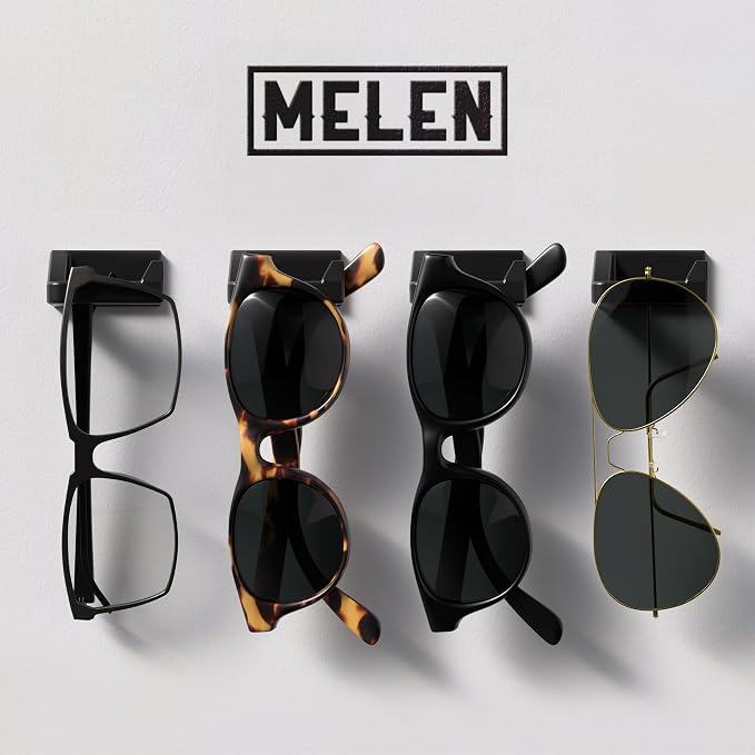 MELEN Adhesive Sunglass Organizer Wall (8-Pack) - Strong and Compact Glasses Holder, Sunglass Holder for Car and Wall - Black