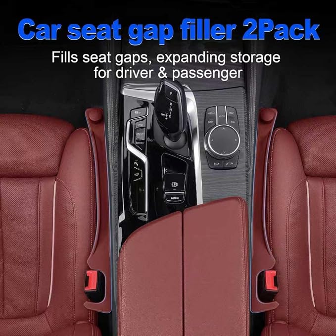 Car Seat Gap Filler 2 Pack with 180° Flip Design - Premium TPE Seat Console Organizer with Storage Box - Universal Fit for Car SUV Truck - Anti-Drop Crevice Blocker (Burgundy)