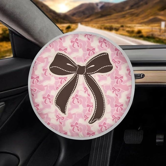Pink Camo Bow Steering Wheel Sun Shade Cover for Women Steering Wheel Sun Block Anti-Heat Aluminum Foil Steering Wheel Cover Steering Wheel Sun Heat Shield