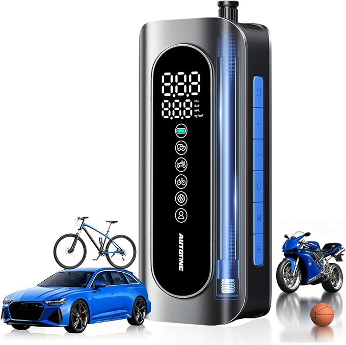 Tire Inflator Portable Air Compressor, 150PSI Air Pump for Car Tires with Tire Pressure Gauge, 3X Faster One Click Smart Cordless Tire Air Pump for Car, Motorcycle, Bike, Ball and More