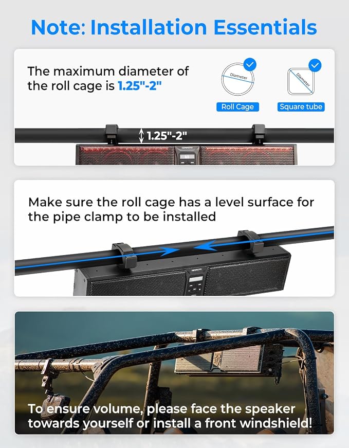 6-Speaker Metal UTV Sound Bar, 25-inch IP65 Waterproof Golf Cart Sound Bar, ATV Speaker with RGB, SxS Soundbar Compatible with Polaris RZR Can-Am w/ 1.25 in - 2 in Roll Bar