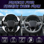 Soft Leather Steering Wheel Cover with Breathable Design and Anti-Slip Grip, Fully Compatible with Tesla, Toyota, Honda, Nissan 14.5-15.2 inch Round Steering Wheel（Sedans and SUVs）