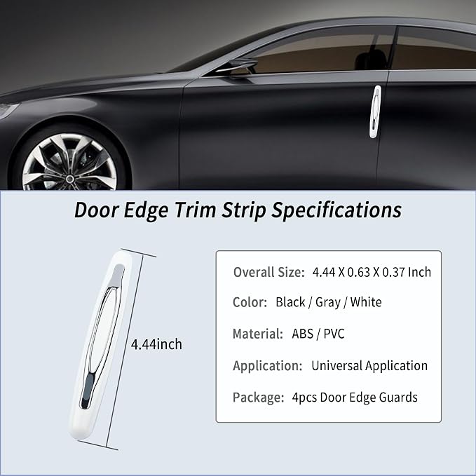 4PCS Car Door Edge Guards,Anti-Scratch Car Door Protector Trim Strip with Self Adhesive for Car Decor,Universal Exterior Car Accessories Door Guards for Cars Trucks SUVs (White)