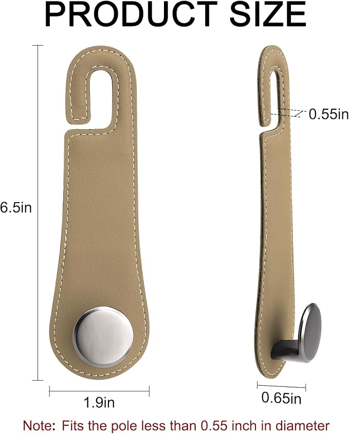 Car Headrest Hooks, 2 Pack Leather Car Seat Storage Hanger for Purses Bags, Stylish Car Seat Organizer Hooks for Handbag Coat Umbrellas, Car Inside Accessories, Apricot
