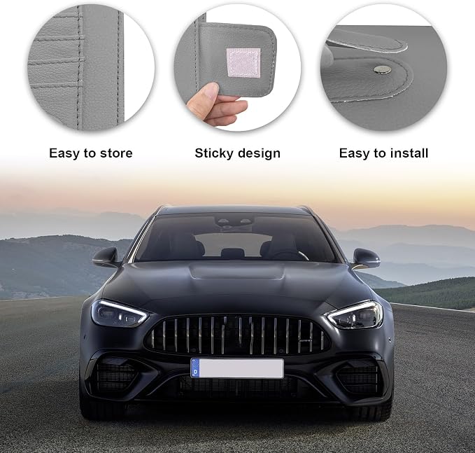 Small Leather Car Sun Visor Organizer, Multifunctional Auto Visor Document Holder with Sunglasses Clip, Universal Car Interior Organizer for Drving License, Card, Pen (Gray)