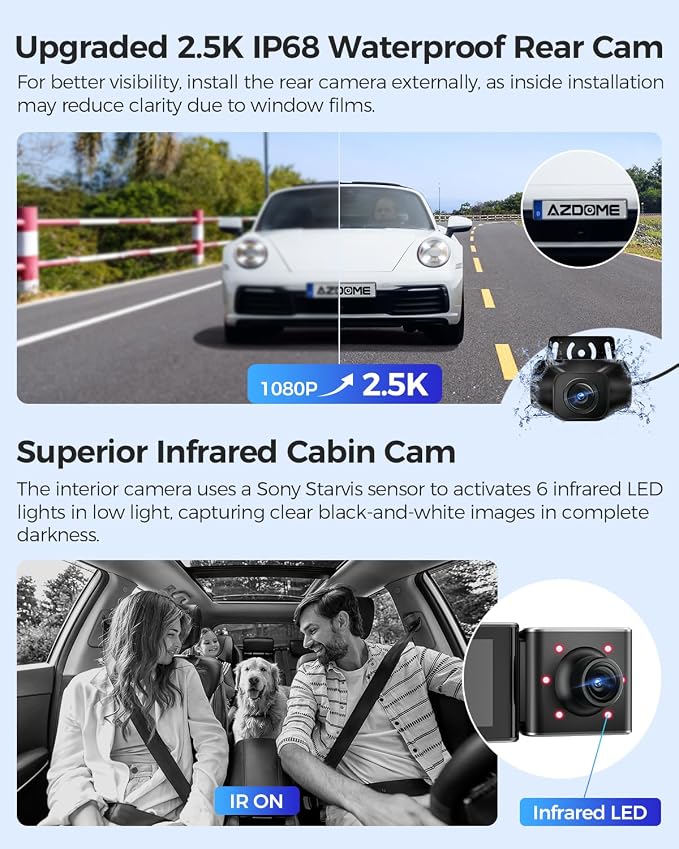 M550 Max 4K 3 Channel Dash Cam, Dual STARVIS 2 Sensors, 4K+2.5K+1080P Front and Rear Inside Triple Car Camera, Built-in WiFi GPS, 64GB Card Included, IR Night Vision, Ride Share Accessories