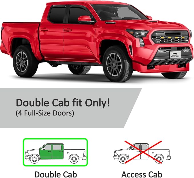 Voron Glass in-Channel Extra Durable Rain Guards for Toyota Tacoma 2024-2026 Double Cab, Window Deflectors, Vent Window Visors, 4 Pieces - 200694