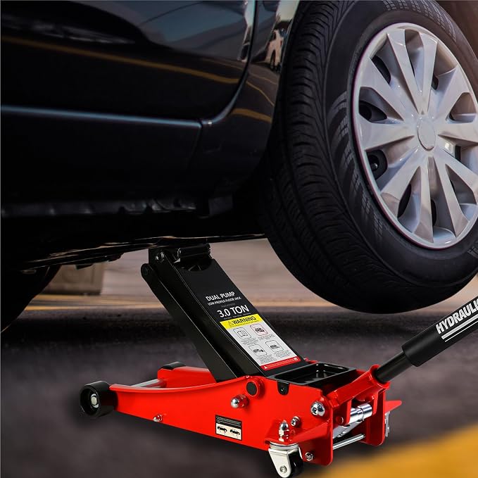 Floor Jack, Professional Heavy Duty Hydraulic Floor Jack, Low Profile Floor Jack, Steel Racing Floor Jack w/2 Piston Quick Lift Pump, Floor Jack Lifting 3.3"-19.7" 3 Ton(6000lb) Capacity Red