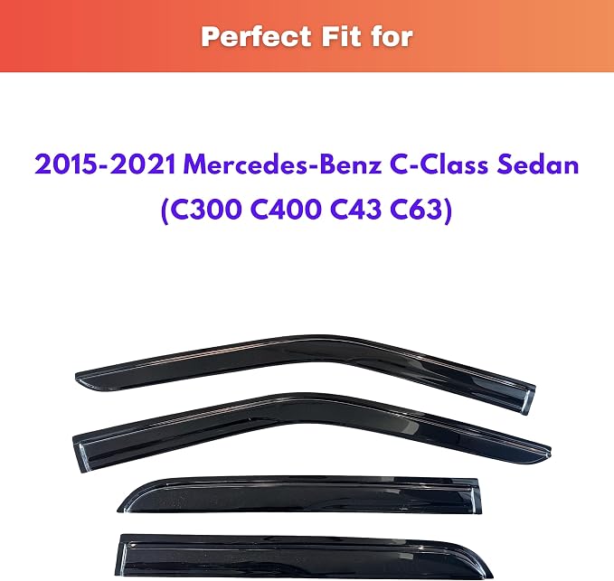 KPY Rain Guards Fit for 2015-2021 Mercedes-Benz C-Class Sedan, Out-Channel Window Visors Vent Wind Deflectors 4PC, Car Accessories for 2015-2021 Mercedes Benz C300 C400 C43 C63