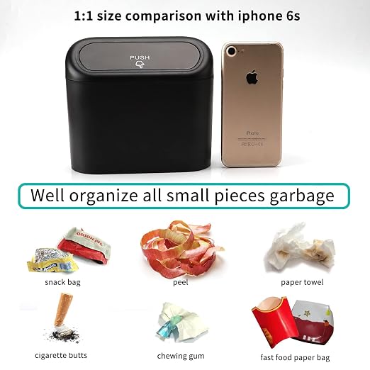 2 Pack Car Trash Can with Lid, Mini Auto Dustbin, Leakproof Vehicle Garbage Bin with 90pcs Trash Bags, Multipurpose Interior Accessories Storage Container Cute Garbage Bin for Car, Office, Home