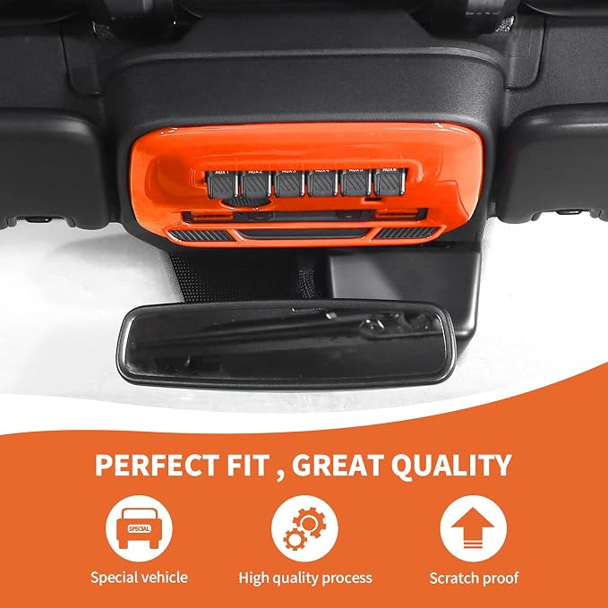 for Bronco Front Reading Light Panel Trim Cover Compatible with 2021-2025 Ford Bronco Interior Accessories 2-Door 4-Door, Orange (with AUX Switches)