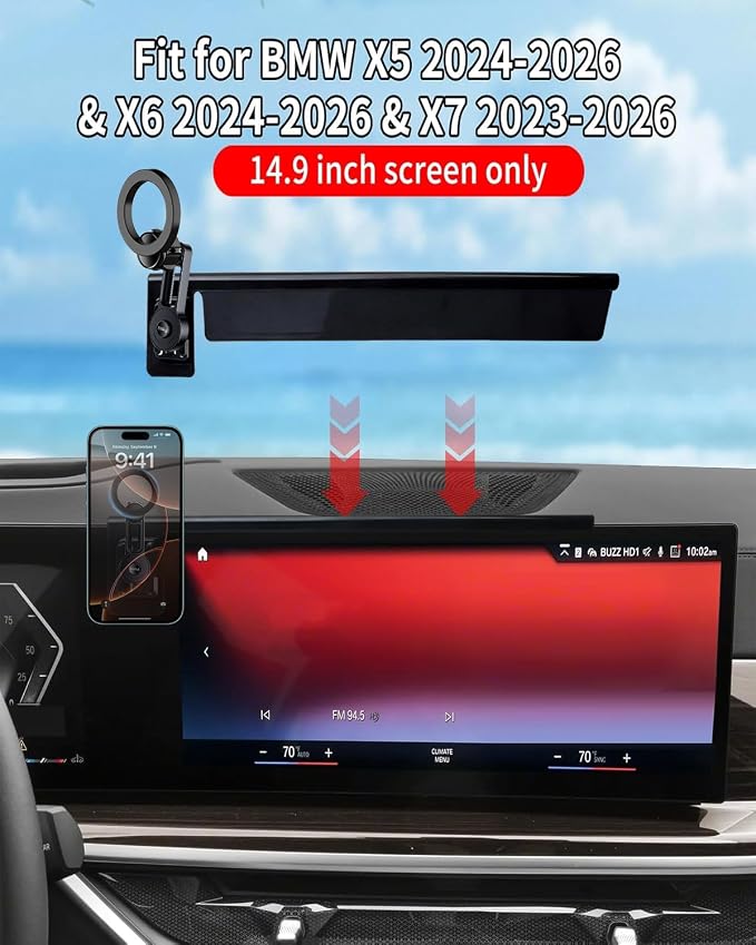 PZK Car Phone Mount for BMW X5 2024-2026 X6/ BMW X7 2023-2026 Accessories | Magnetic 15W Fast Wireless Charger Car Phone Holder Custom 14.9-inch Screen with 360° Rotating Extension Rod Hands-Free