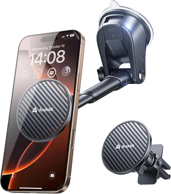 for MagSafe Car Mount [85+LBS Strongest Suction & 2026 Military-Grade N55] Retractable Magnetic Phone Holder for Car Dashboard Windshield Vent, Car Phone Holder for iPhone 17 Pro Max 16 15 14