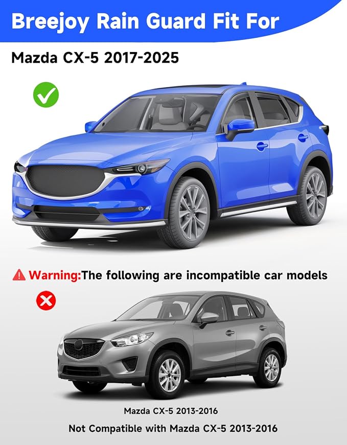 in-Channel Window Rain Guards Fit for Mazda CX5 CX-5 2017 2018 2019 2020 2021 2022 2023 2024 2025, Rain Guards Visors Vent Visors Window Deflector Vent Shades Car Accessories -4 pcs