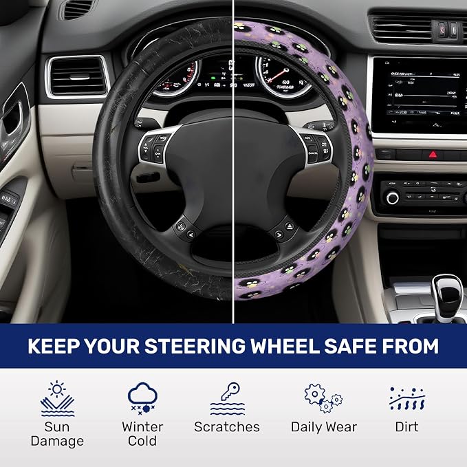 Purple Star Sprite Steering Wheel Cover, Polyester Non-Slip Car Wheel Grip, Universal 15 Inch Auto Accessory