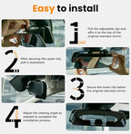 Panoramic Rear View Mirror 12 Inch Chrome Anti-glare for Car SUV | Universal Convex Clip on Large Rear Mirrors Car Interior Extra Big Wide Angle Rearview Mirror Extender to Reduce Blind Spot