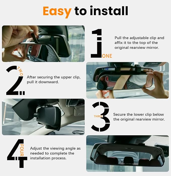 Panoramic Rear View Mirror 12 Inch Chrome Anti-glare for Car SUV | Universal Convex Clip on Large Rear Mirrors Car Interior Extra Big Wide Angle Rearview Mirror Extender to Reduce Blind Spot