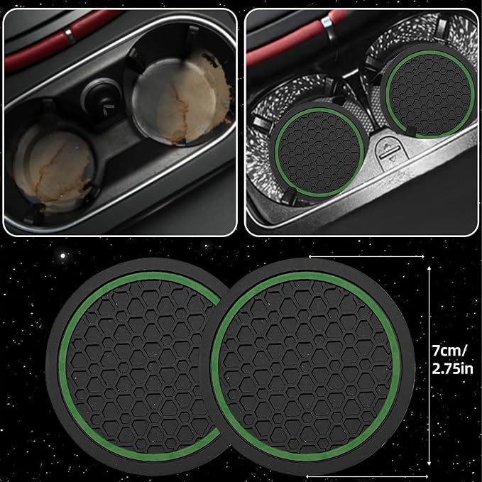 10 Pcs Car Floor Mats Full Set & Sport Leather Steering Wheel Cover 14.5-15 inch, Center Console Cover, Seat Belt Cushion, Cup Holder Coaster, Universal Automobile Interior Sets (Green)