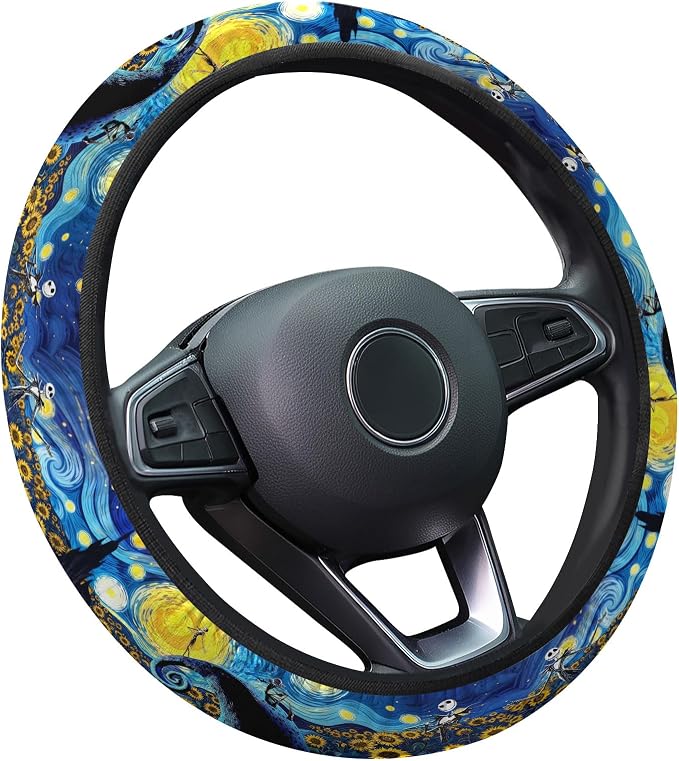 Blue Starry Gothic Steering Wheel Cover, Polyester Non-Slip Car Wheel Grip, Universal 15 Inch Auto Accessory