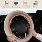 Fuzzy Steering Wheel Cover, 15 inch Soft Wool Fur Steering Wheel Protector, Fluffy Wheel Covers for Winter Warm, Car Interior Decoration Accessories for Women Men (Light Brown)