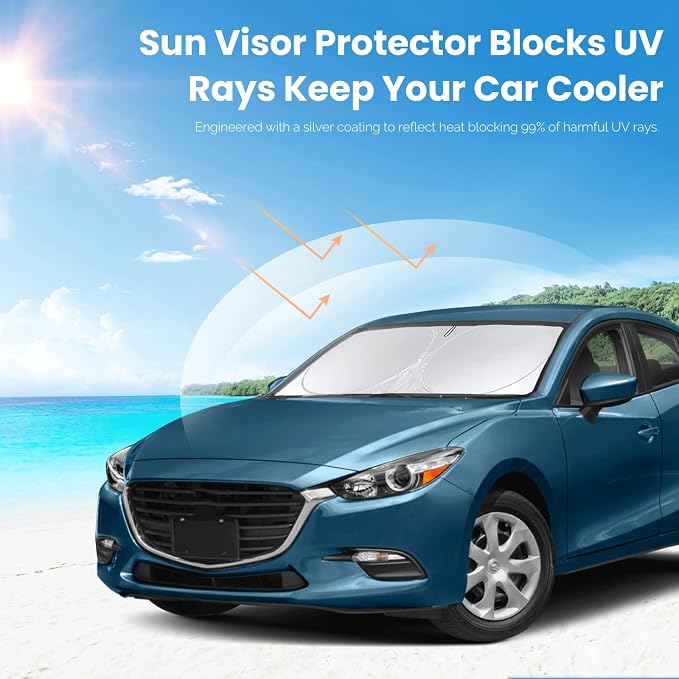 Sun Shade for Mazda 6 2014-2021 Windshield Cover, Foldable Sunshade Front Window Sun Visor, 240T Reflective Fabric Blocks 99% UV Rays Heat, Full Coverage Easy Storage Fit Car Mazda6 Accessories