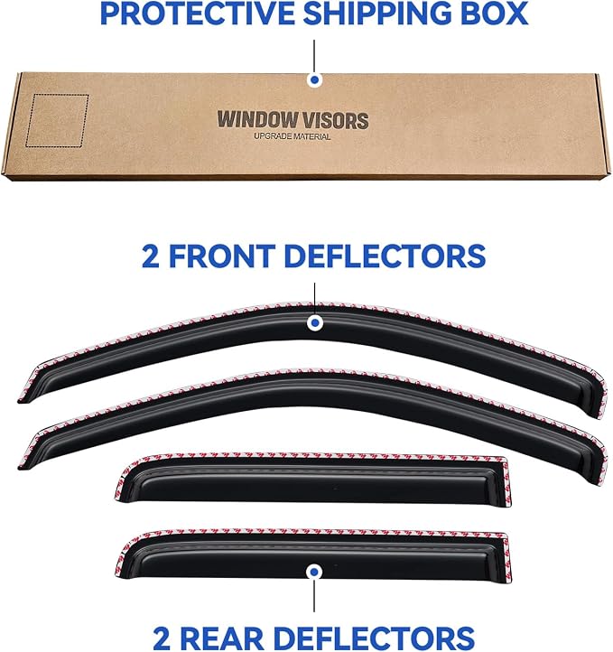 in-Channel Window Visors Rain Guards for 2000-2004 Dodge Dakota Quad/Crew Cab, Window Vent Wind Deflectors Visors Shades for 00 01 02 03 04 Dakota