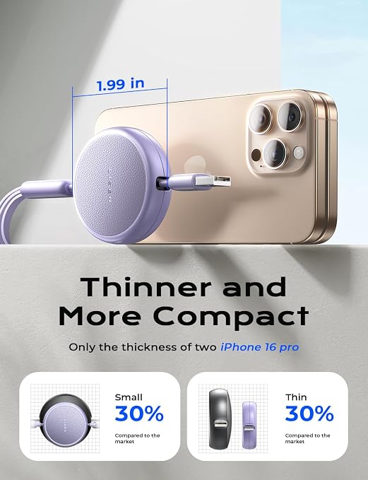 3 in 1 Retractable Car & iPhone Charger Cord, Type C/L/Micro USB for iPhone/Samsung/PS/Kindle, Purple