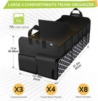 Trunk Organizer for SUV, Car Organizer, Collapsible Trunk Organizer for Car, Non-Slip Storage Organizer for Sedans, Van, Jeep, Grocery, Large 4 Compartments, Black Grid 32"×13"×12"