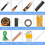 98 PCS Roadside Car Emergency Assistance Kit with Portable Air Compressor Jumper Cables Safety Hammer All in One Pliers Tool Set（Orange）