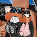 Car Back Seat Organizer with 2 Drink Cup Holder - Tissue Box and Storage Box Hook - Multi-functional Storage - Great for Kids and Travel (Orange)