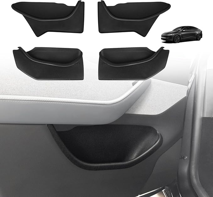 4PCS Door Organizer Tray Compatible with 2026 Model Y Juniper Performance/Premium/Standard Accessories Anti-Slip Easy to Clean Front & Rear Door Side Pocket Storage Box Tray (Full-Wrap)