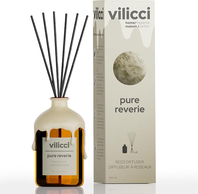 Reed Diffuser, Pure Reverie Scent, Strong Home Air Freshener, Long-Lasting Aroma Diffuser for Home and Office Decor, Vegan, Cruelty-Free Oil Ingredients, 3.4 oz (100ml)