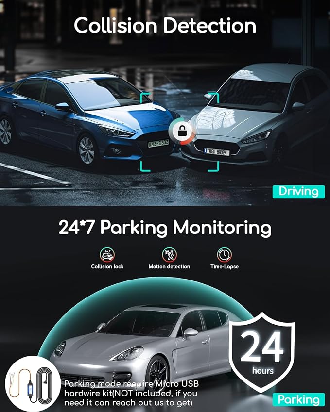 Dual Dash Cam 2.5K+1080P, Dash Cam Front and Inside, Built-in GPS and WI-FI, Dash Camera for Cars, Perfect for Uber and Taxi Drivers, Night Vision, Accident Record, 24Hr Parking Mode