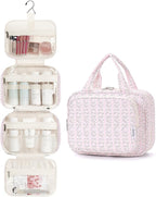 Hanging Toiletry Bag for Women Travel Makeup Bag Organizer Toiletries Bag for Travel Size Essentials Accessories Cosmetics (Pink Flower Buds (Medium))