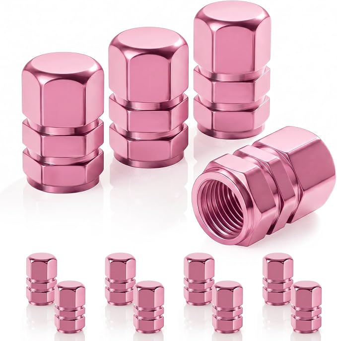Car Tire Valve Stem Caps, 12pcs Air Caps Cover, Universal for Cars, SUVs, Bike, Trucks and Motorcycles-Pink