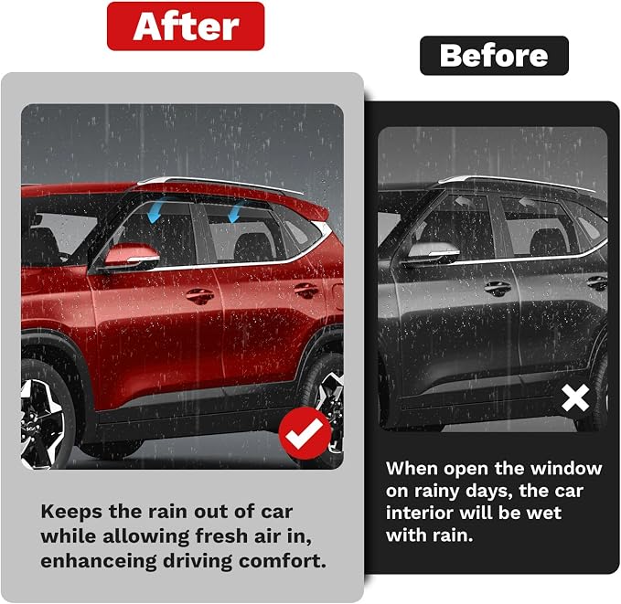 Seltos Rain Guards - Window Visors for Kia Seltos 2021-2025, Outside-Mount Tape-On Side Window Wind Deflectors for Seltos Accessories, Vent Visors Shades Rainproof 4PCS