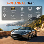 Dash Cam 360° View 4 Channel Car Camera, Front Rear Left Right 4 Way Recording, GPS WiFi APP Control, G-Sensor 24H Parking Mode, IR Night Vision WDR Wide Angle, Free 128G TF Card Included