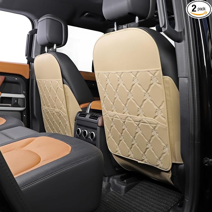 Seat Back Protector w/Dual Pockets,Guards Seats from Kicks & Scuffs | Keeps seat backs looking new for a long time. Easy to install and clean. 2-piece set, size: 30in × 18in × 0.2in
