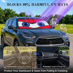 Car Windshield Sun Shade, Universal Fit Full-Size SUV Pickup MVP, Angry Red | 63 x 33.86" Large Windshield Cover, Foldable Front Window Sunshade, UV Heat Protection, Cute Eyes Series