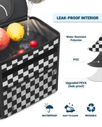 Car Trash Can with Lid, Leakproof Car Trash Bag Hanging Waterproof Automotive Garbage Can with Storage Pockets Mini Vehicle Trash Bin for Back/Front Seat(Black Square Grid,2.5 Gallon)