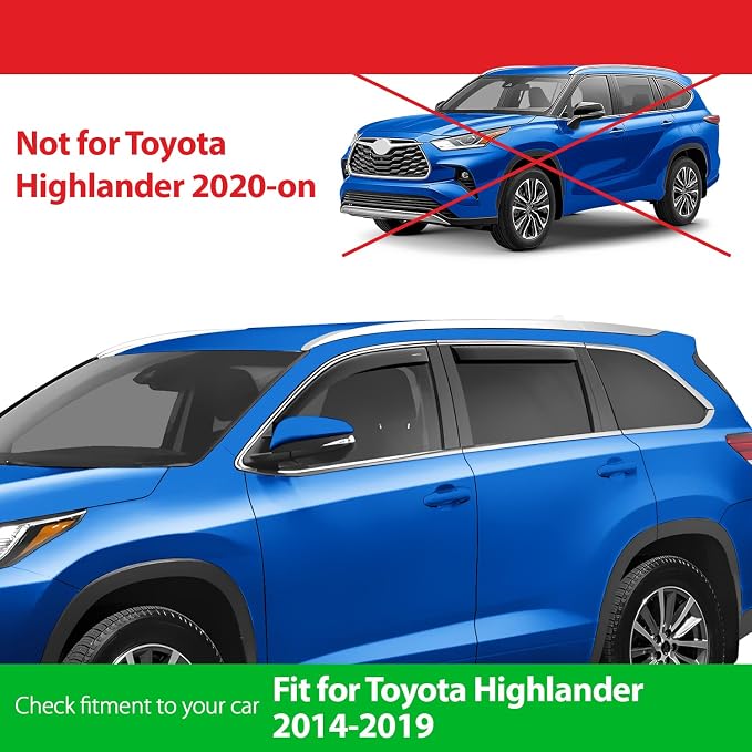 Goodyear Shatterproof in-Channel Window Deflectors for Toyota Highlander 2014-2019, Rain Guards, Window Visors for Cars, Vent Deflector, Car Accessories, 4 pcs - GY008034