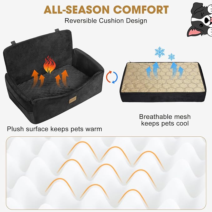 Dog Car Seat for Large Medium Sized Dogs Under 55 lbs, Dog Booster Seat for 2 Small Dogs with Detachable Washable Cover, Memory Foam Pet Car Seat with 2 Safety Belts and Storage Pockets