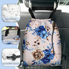 Car Trash Bag Hanging Back of Seat Waterproof Small Cute Printed One-Handed Strap Drawstring Garbage Bags for Car-Blue Rose