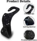 2PCS Car Seat Hooks - Bling Rhinestone Headrest Hooks with Universal Design - Perfect for Holding Handbags, Clothes, Purses, and Water Bottles - Black