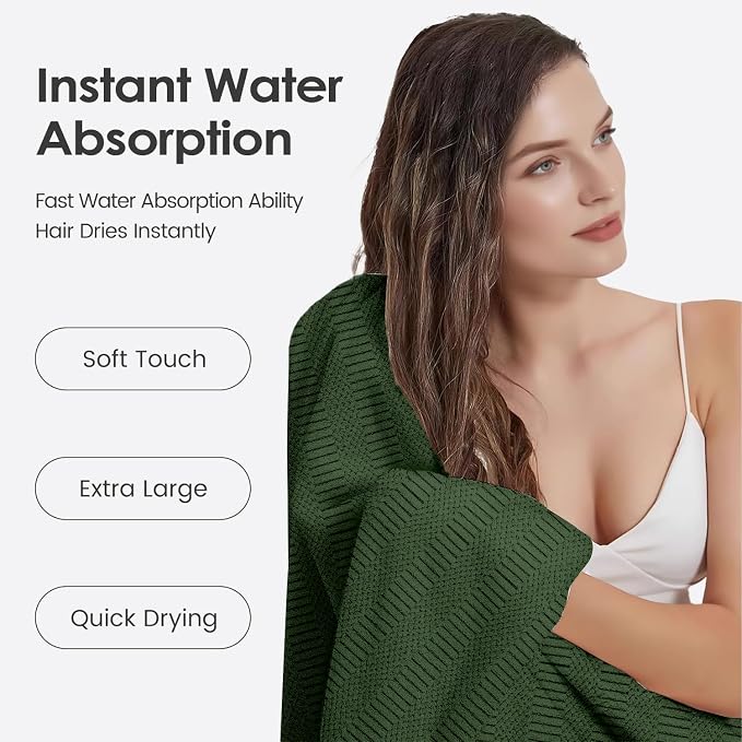 Microfiber Bath Towels, Large Bathroom Towel for Adult, Pack of 2, 30" x 60", Soft, Super Absorbent and Fast Drying, Use for Hair Wrap, Sport, Fitness, Yoga, Diamond Cross Grid Olive-Green
