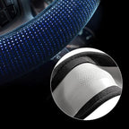 Steering Wheel Cover for Women Men Bling Bling Crystal Diamond Sparkling Car SUV Wheel Protector Universal Fit 15 Inch (Black with Blue Diamond,Standard Size(14" 1/2-15" 1/4))